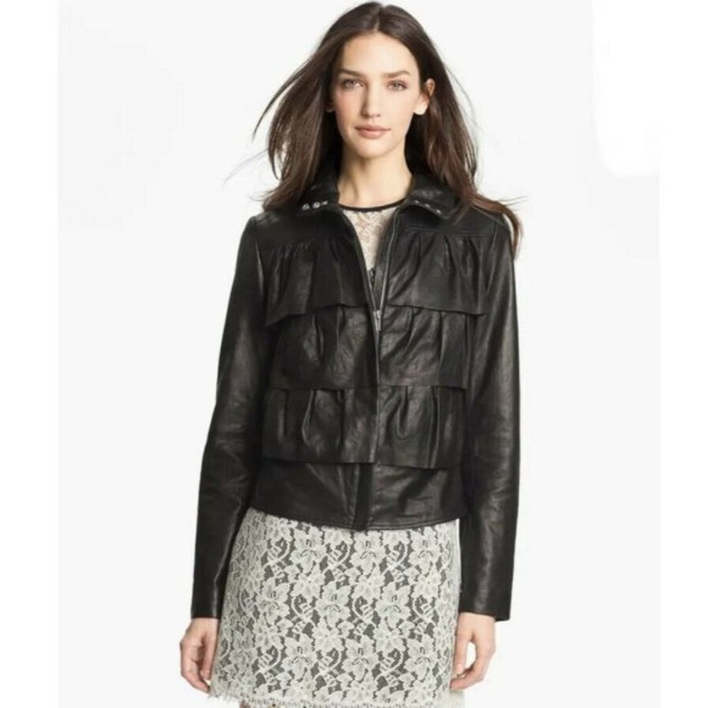 DVF Tiered Ruffle Leather Jacket